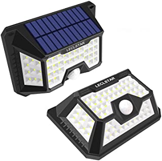 Luz Solar Exterior- LECLSTAR [Más Nuevo Modelo 66 LED - 1200 Lumens] con 270 °iluminación de Cuatro Lados Foco Solar Sensor-Impermeable Lámparas Solares 3 Modos para Exterior Jardin Garaje 2-Paquete